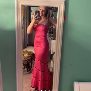 Strapless pink prom dress